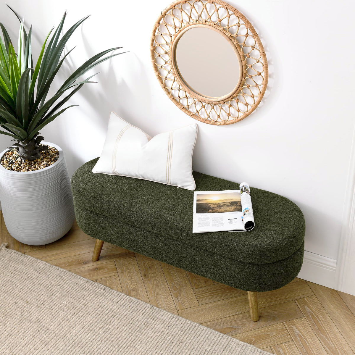 Oval Storage Bench with Rubber Wood Legs, Green V785705