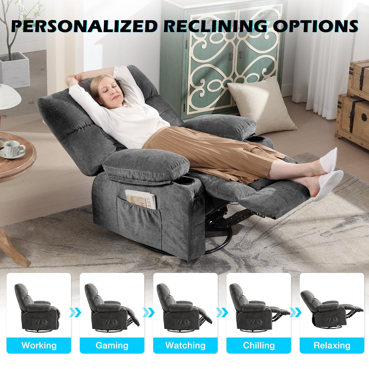 Oversized Recliner Chair with Massage and Heat E1390