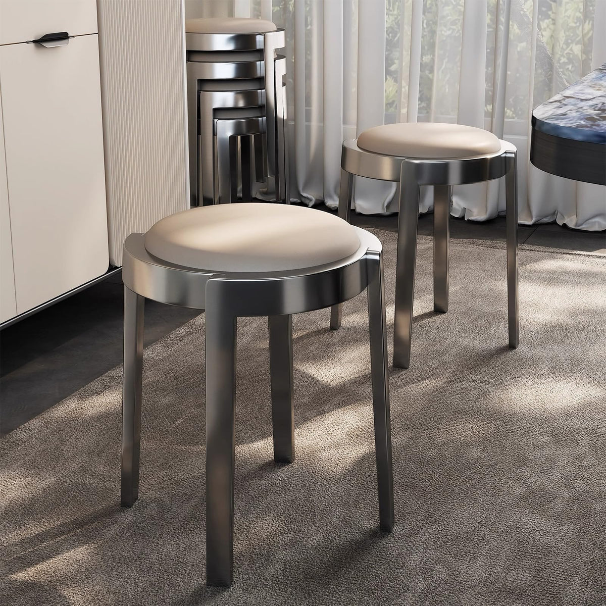 Round Stackable Stainless Steel Stools G77819