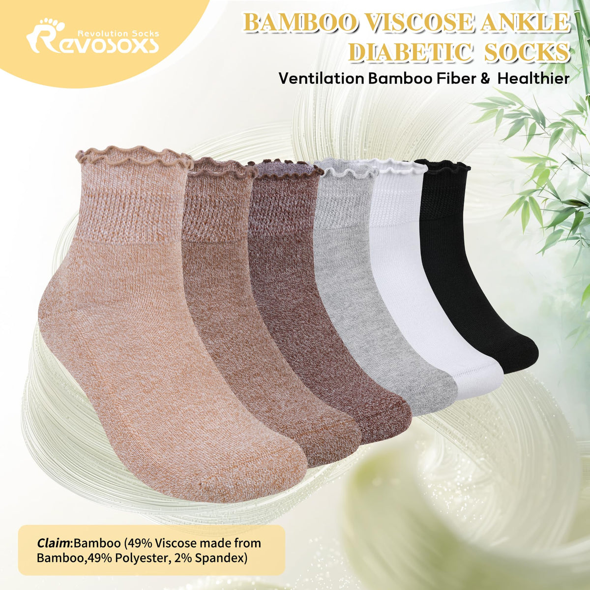 6 Pairs Non Binding Wide Seamless Diabetic Ankle Socks H1513