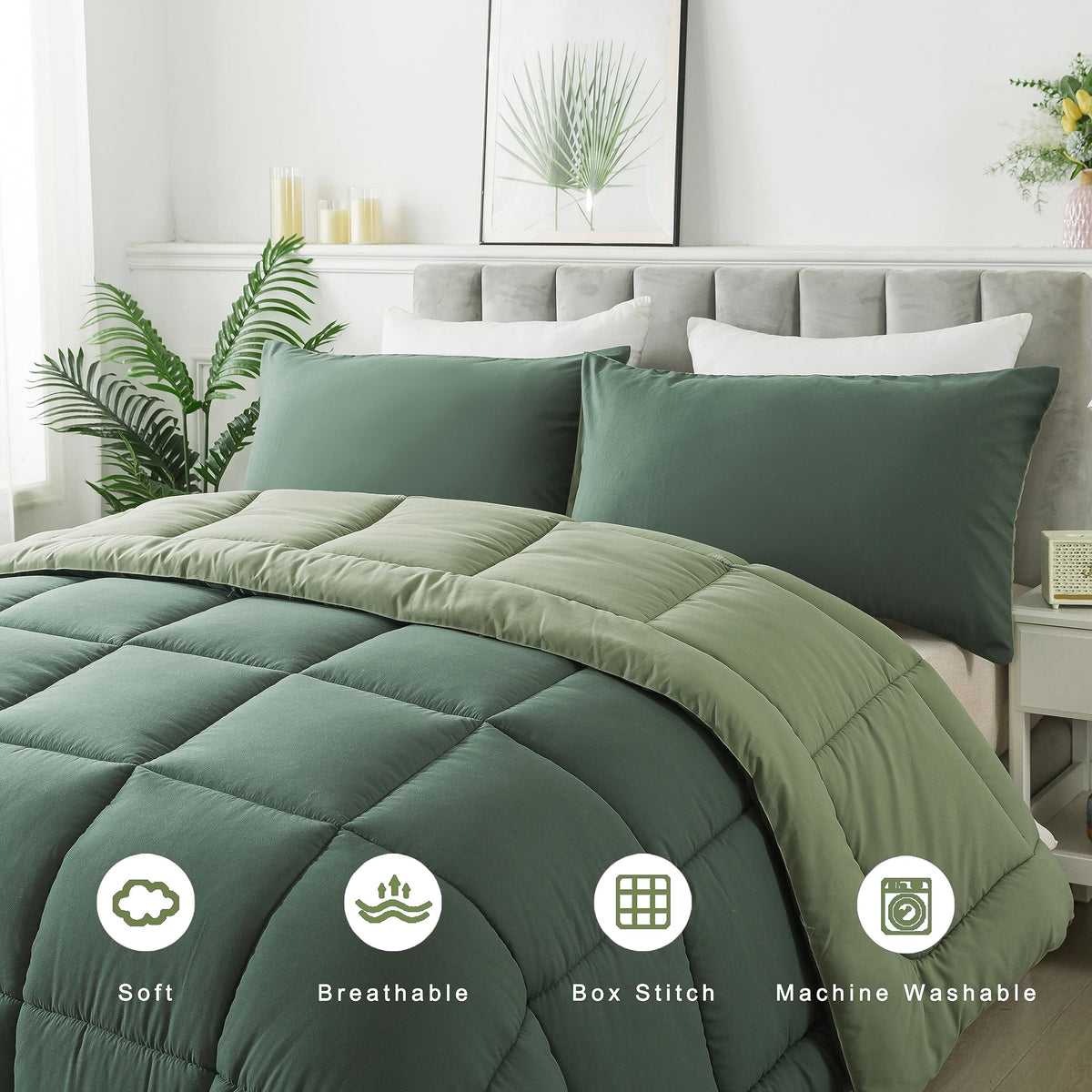 King Size Green Comforter Set with 2 Pillow Cases U55510
