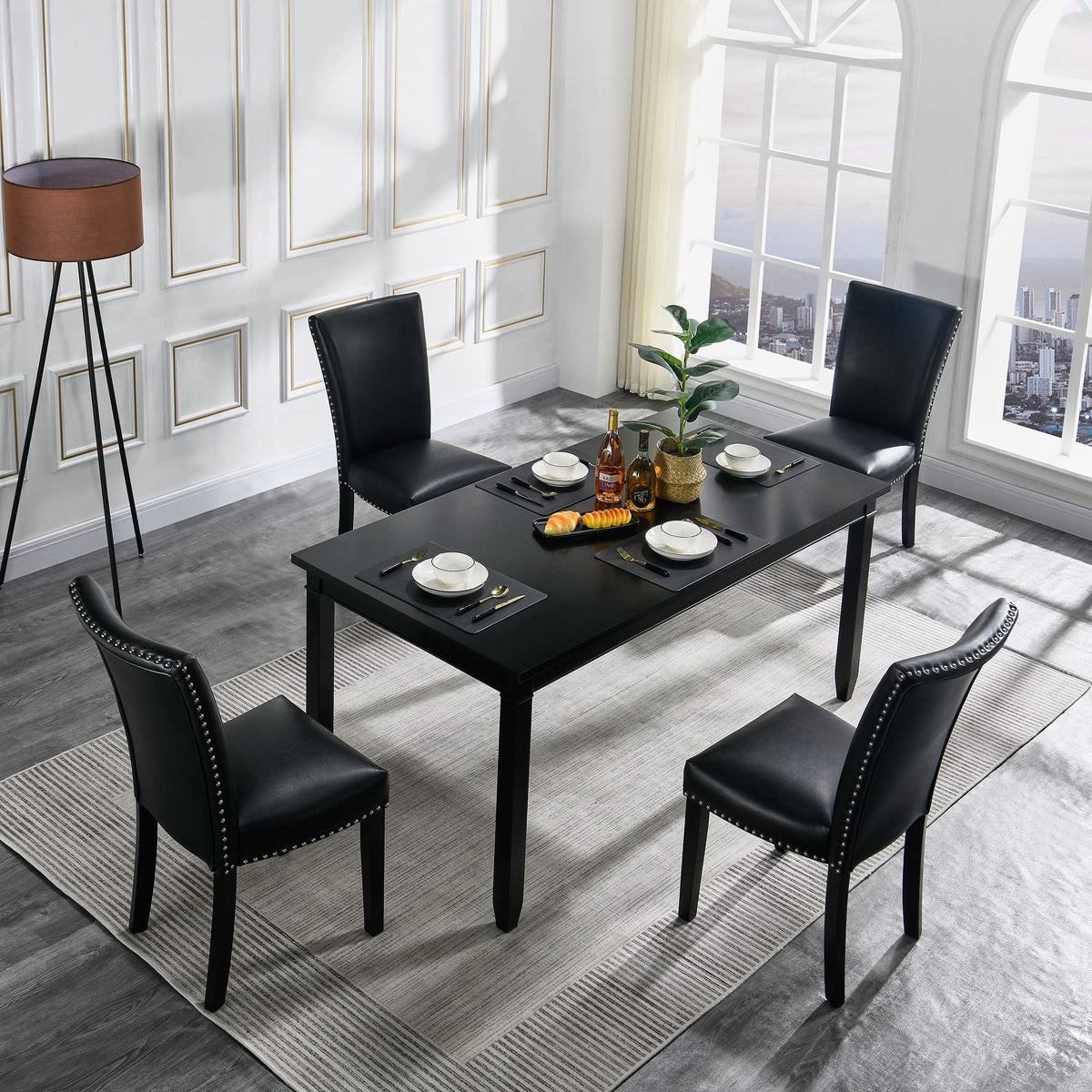 Black PU Leather Upholstered Dining Chairs Set of 2 R888034