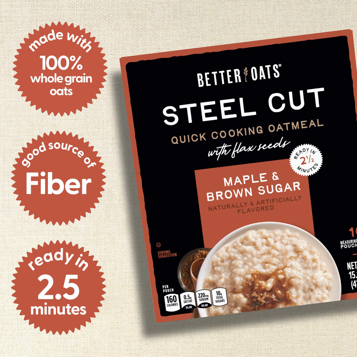 Steel Cut Maple & Brown Sugar Oatmeal 15.1 oz 6 Pack O446