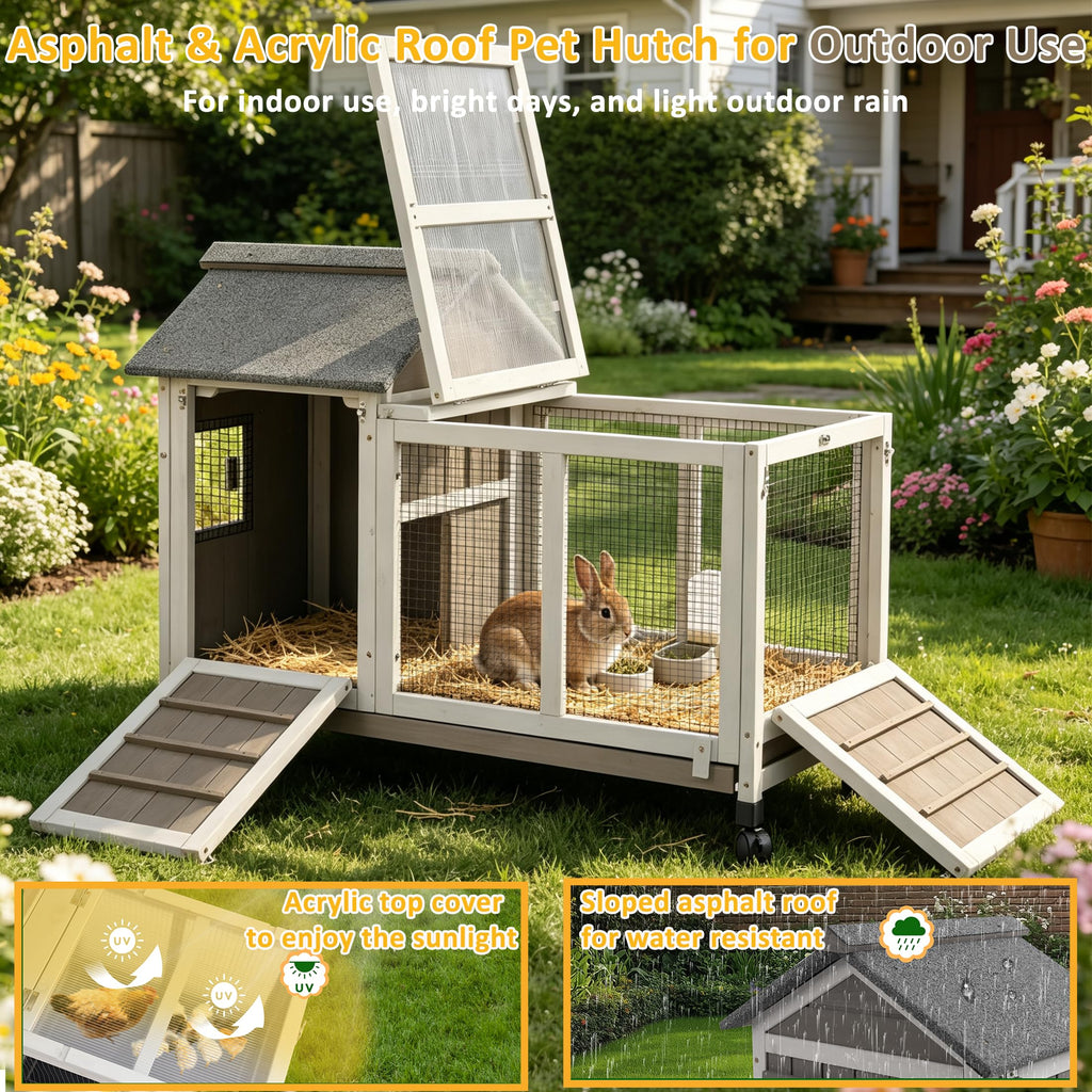 Outdoor Rabbit Hutch 2-Story Bunny Cage with Run G394184