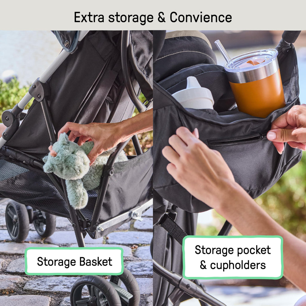 Lightweight Compact Fold Stroller with Canopy and Recline, Slate Grey K721629