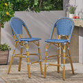 Set of 2 Teal Blue White Bar Stool with Aluminum P5747