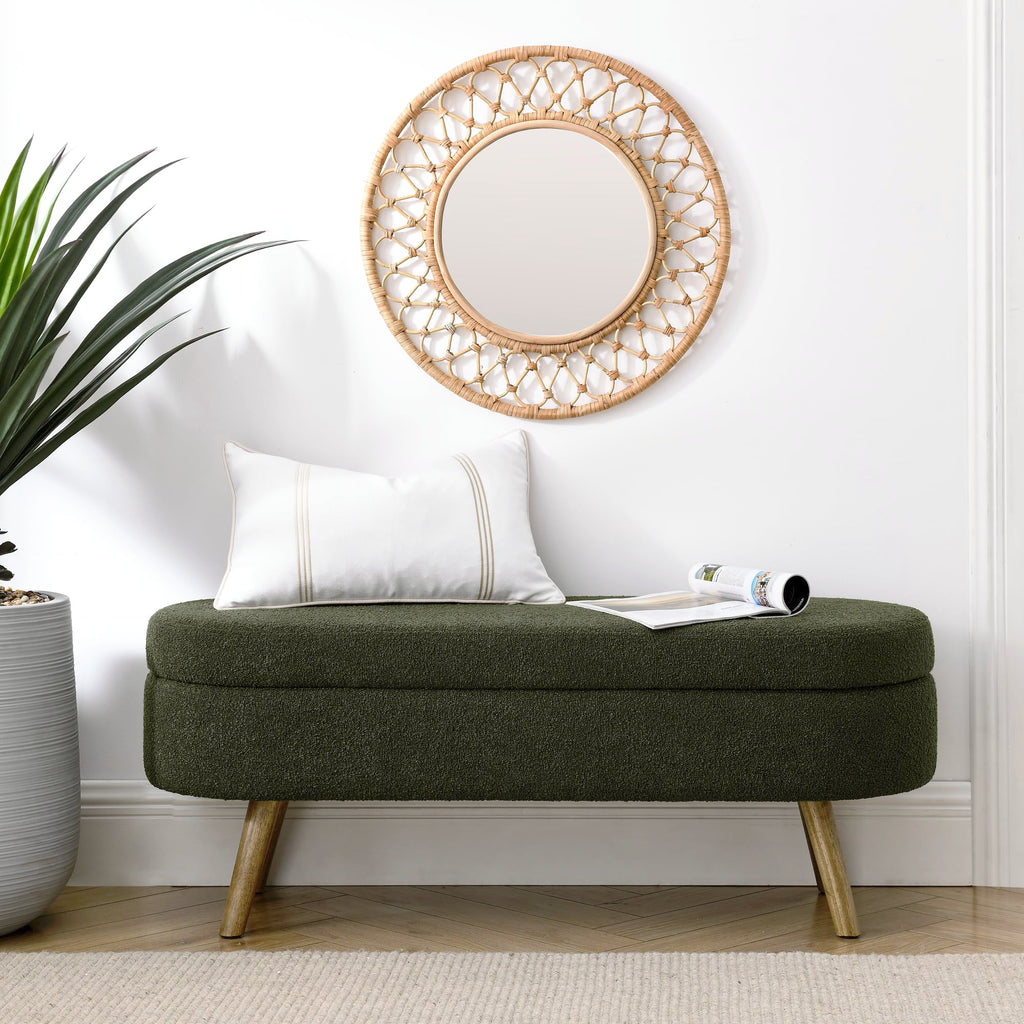 Oval Storage Bench with Rubber Wood Legs, Green V785705